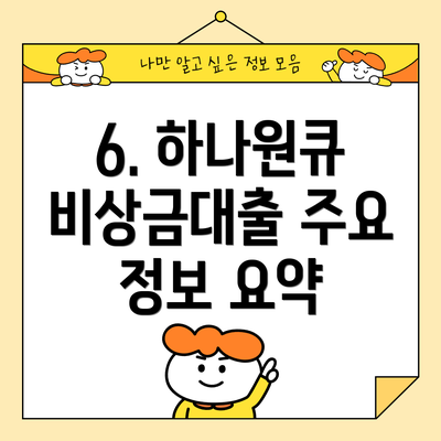 6. 하나원큐 비상금대출 주요 정보 요약